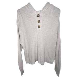 Rachel Zoe Beige Cozy Slouchy Hooded Knit Sweater With Buttons